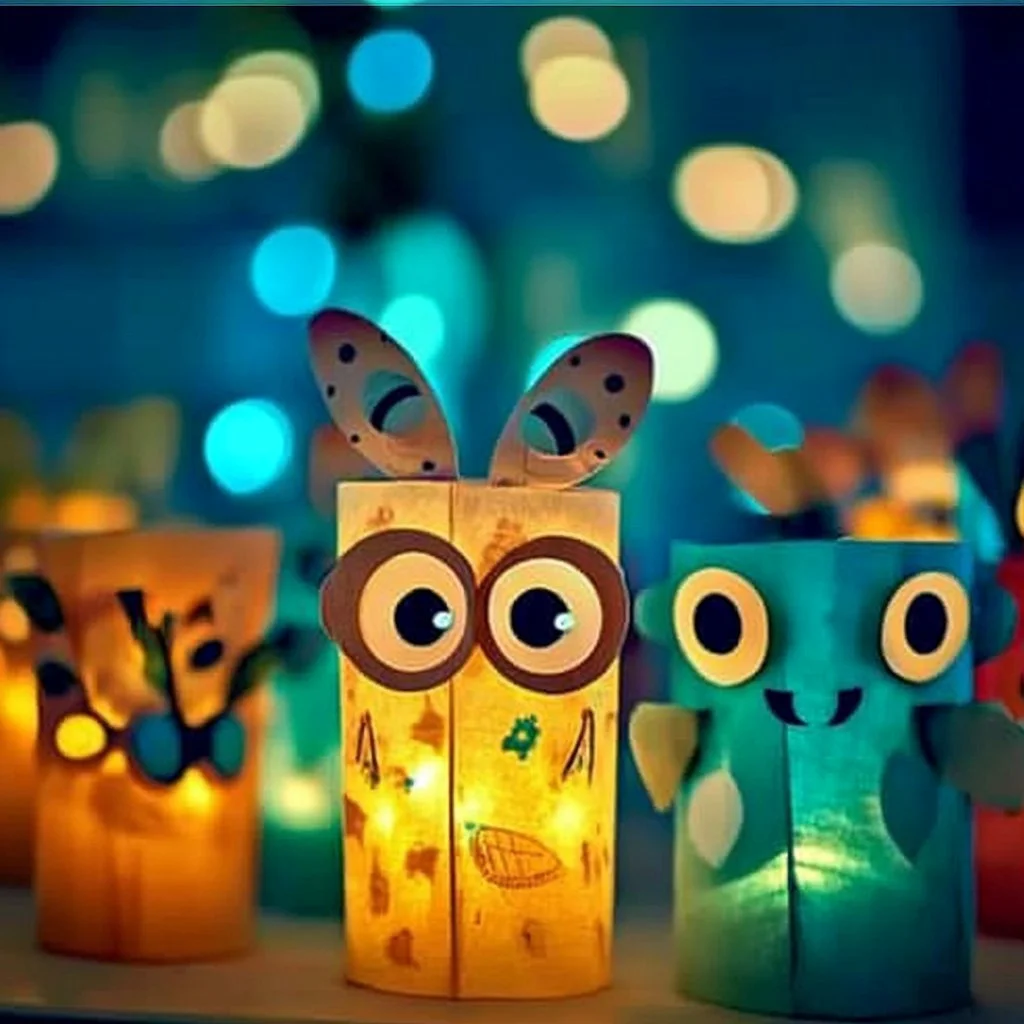 DIY glowing butterfly lanterns illuminating a garden at night.