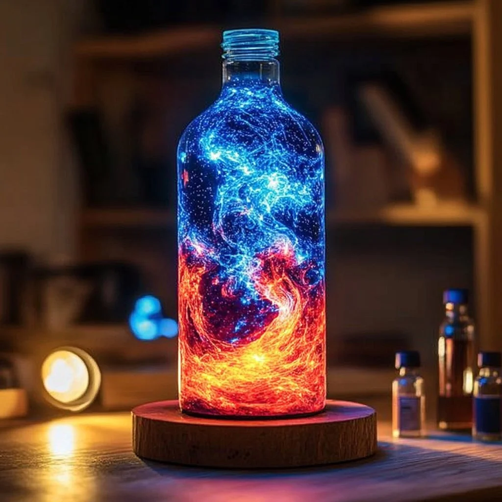 DIY lava lamp project with colorful liquids and fizzing effects