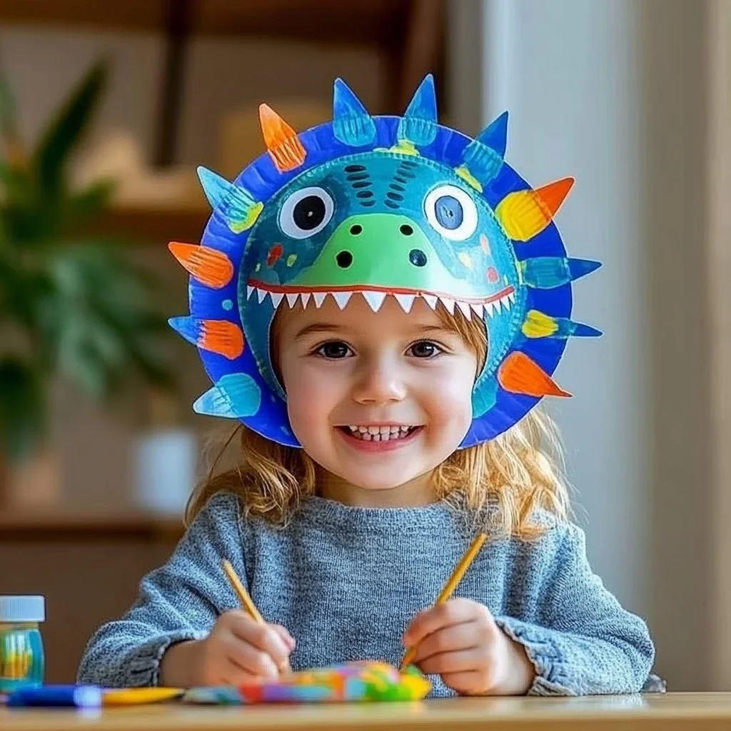DIY Paper Plate Dinosaur Mask for kids' craft project