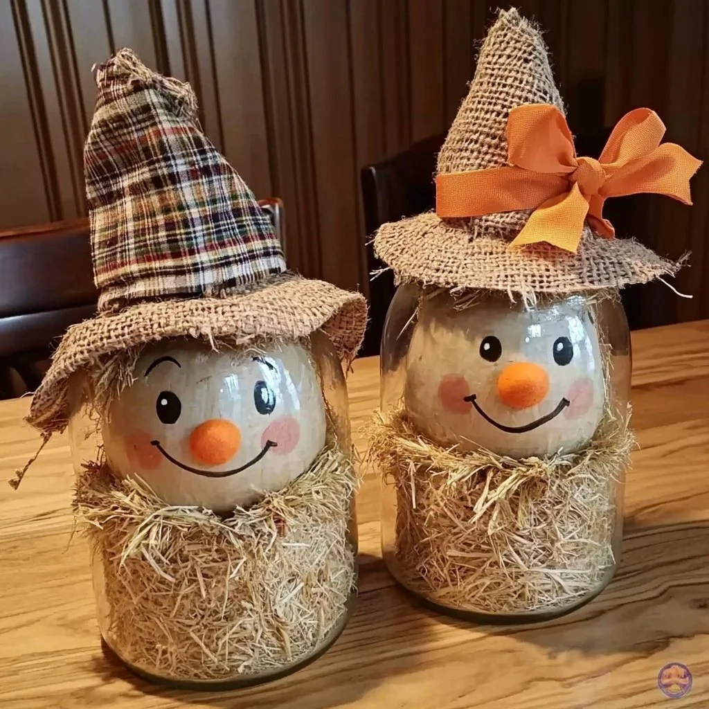 DIY scarecrow jars for fall decoration
