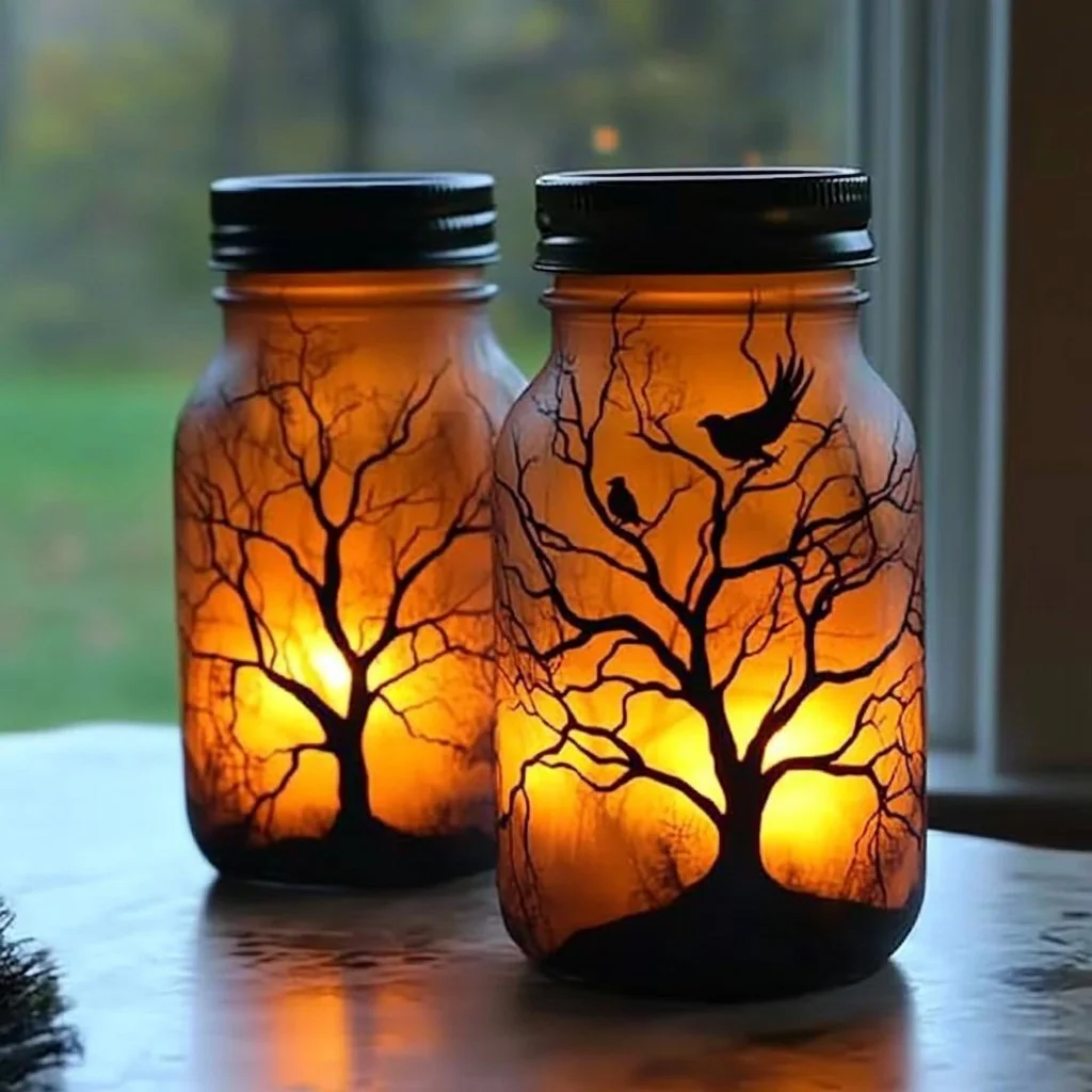 DIY Spooky Mason Jar Lights for Halloween decoration