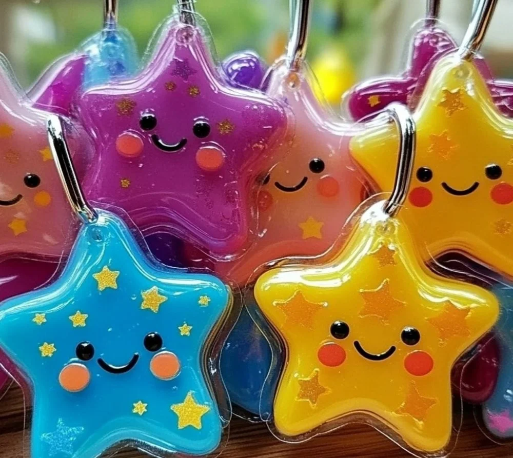 Colorful DIY window clings displayed on a glass window