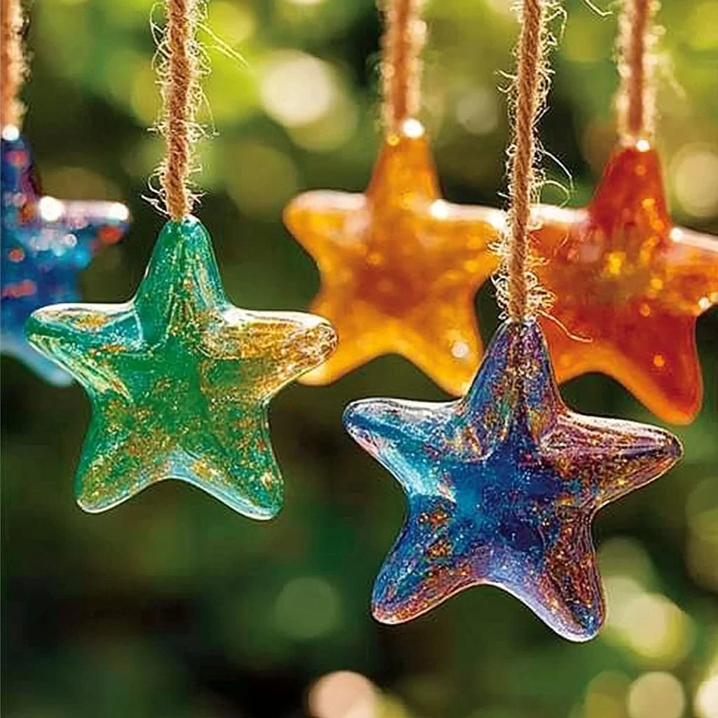 Colorful DIY crayon sun catchers hanging in a window
