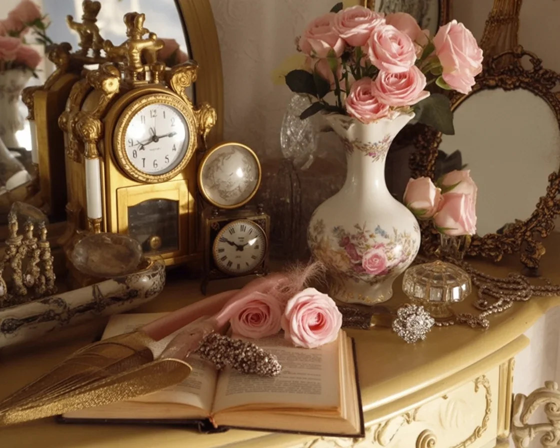Elegant Rococo revival home décor with floral motifs and intricate detailing.