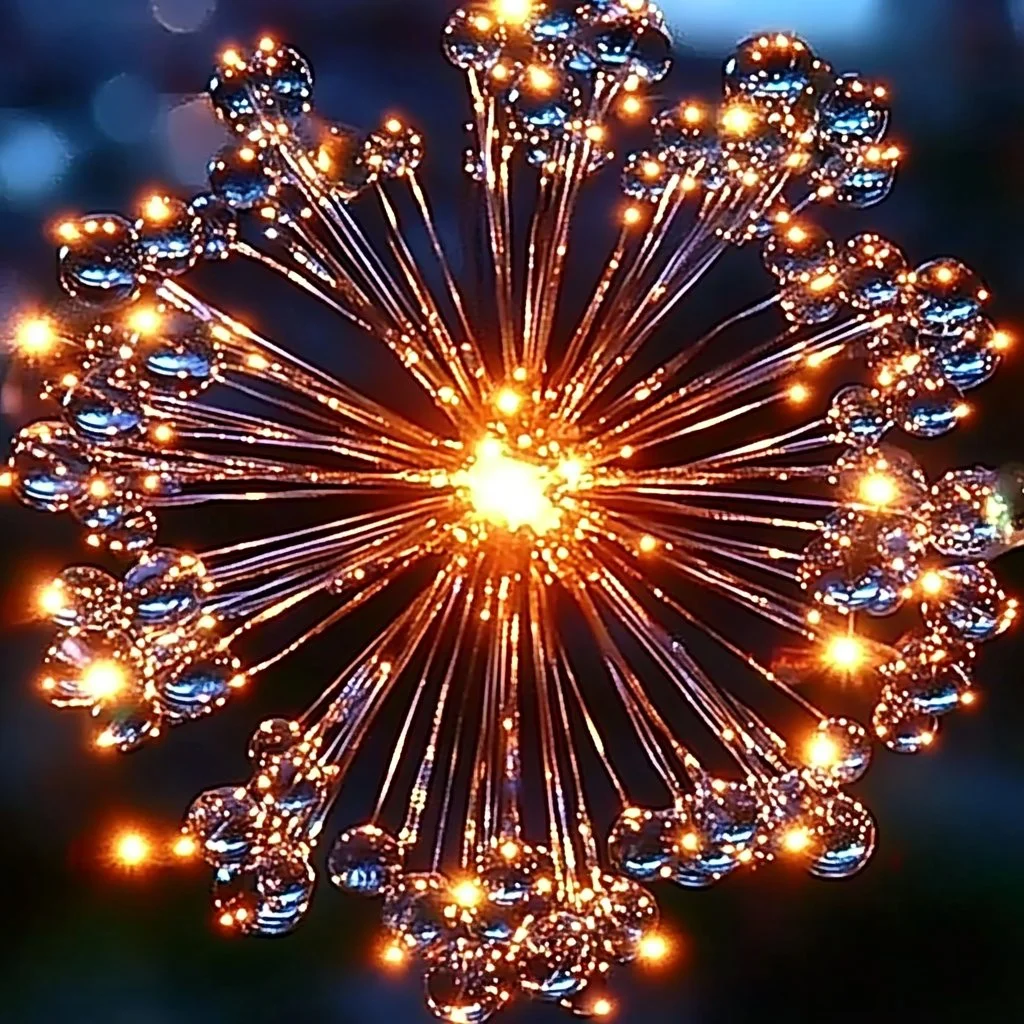 Colorful firework suncatchers reflecting sunlight in a bright room
