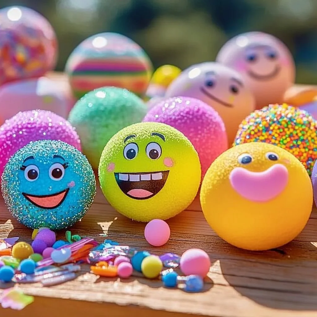 Colorful DIY stress balls made from balloons and flour for stress relief.