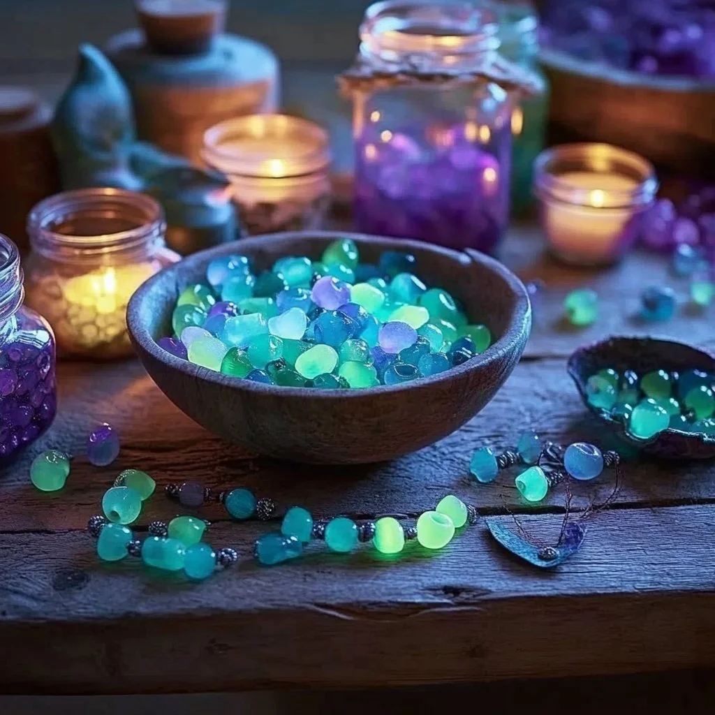 Colorful glow-in-the-dark beads for crafting and DIY projects.