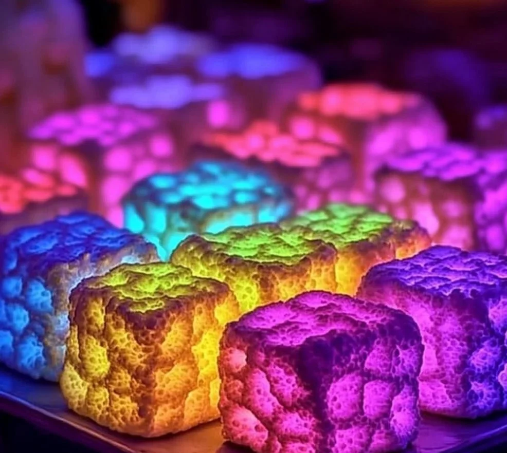 Glow in the Dark Rice Krispies Treats displayed on a table