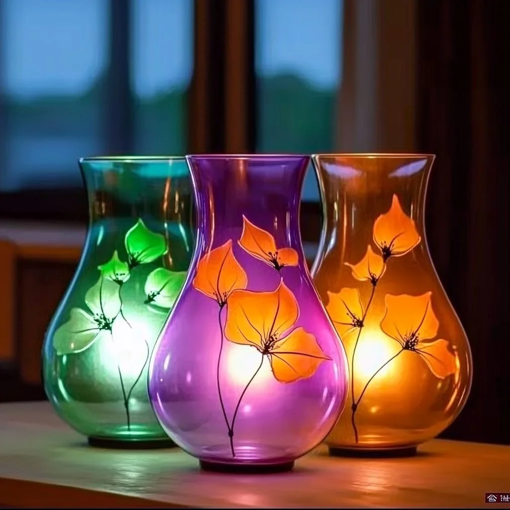 Glowing bubble lamps illuminating a cozy room with vibrant colors