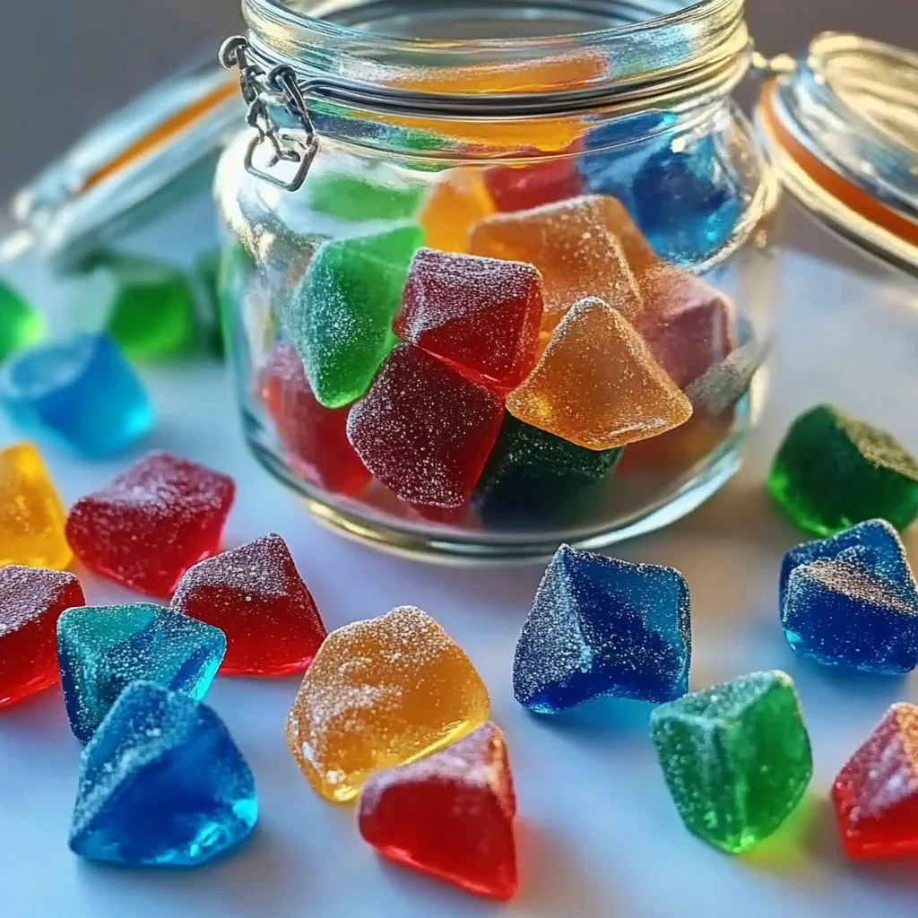 Colorful homemade gummies displayed on a white plate