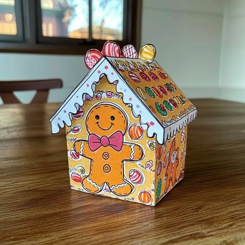 Paper 3D gingerbread house craft tutorial
