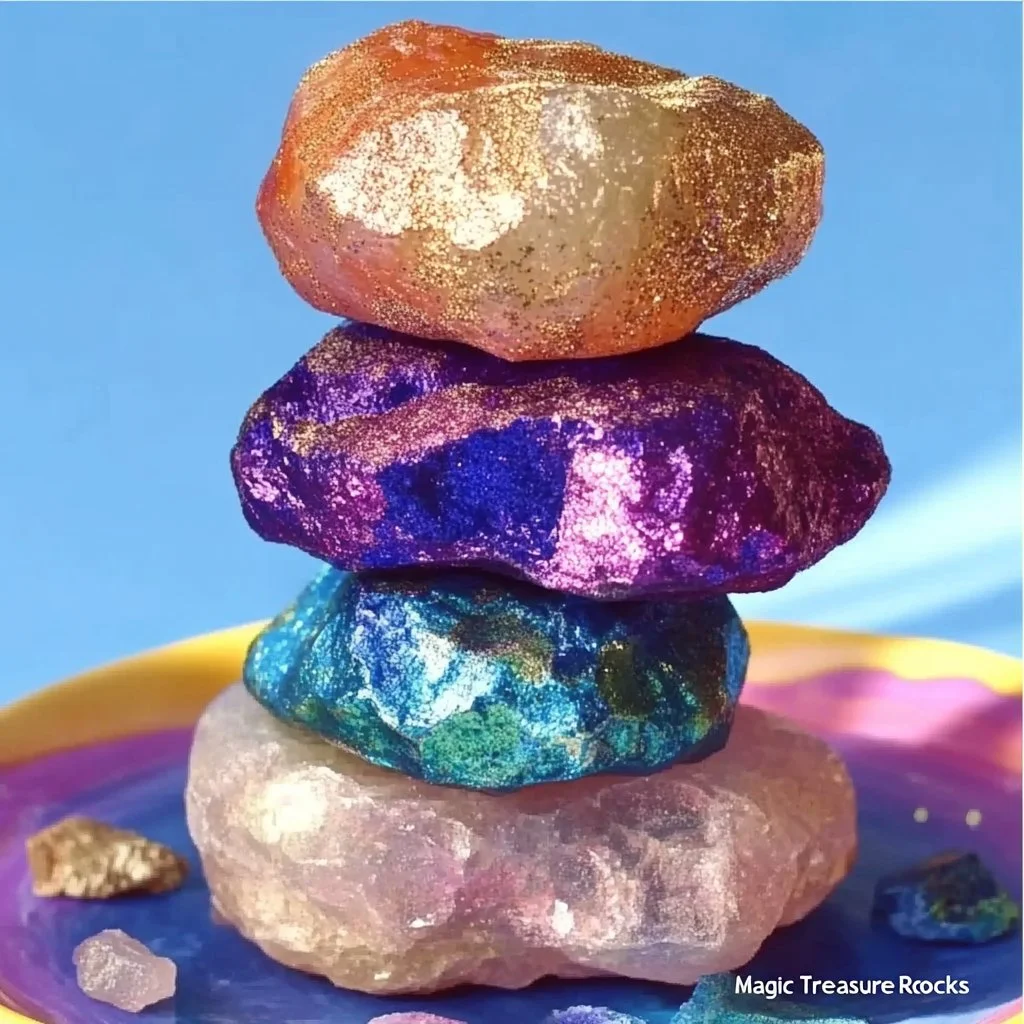 A collection of colorful Magic Treasure Rocks featuring mystical designs.