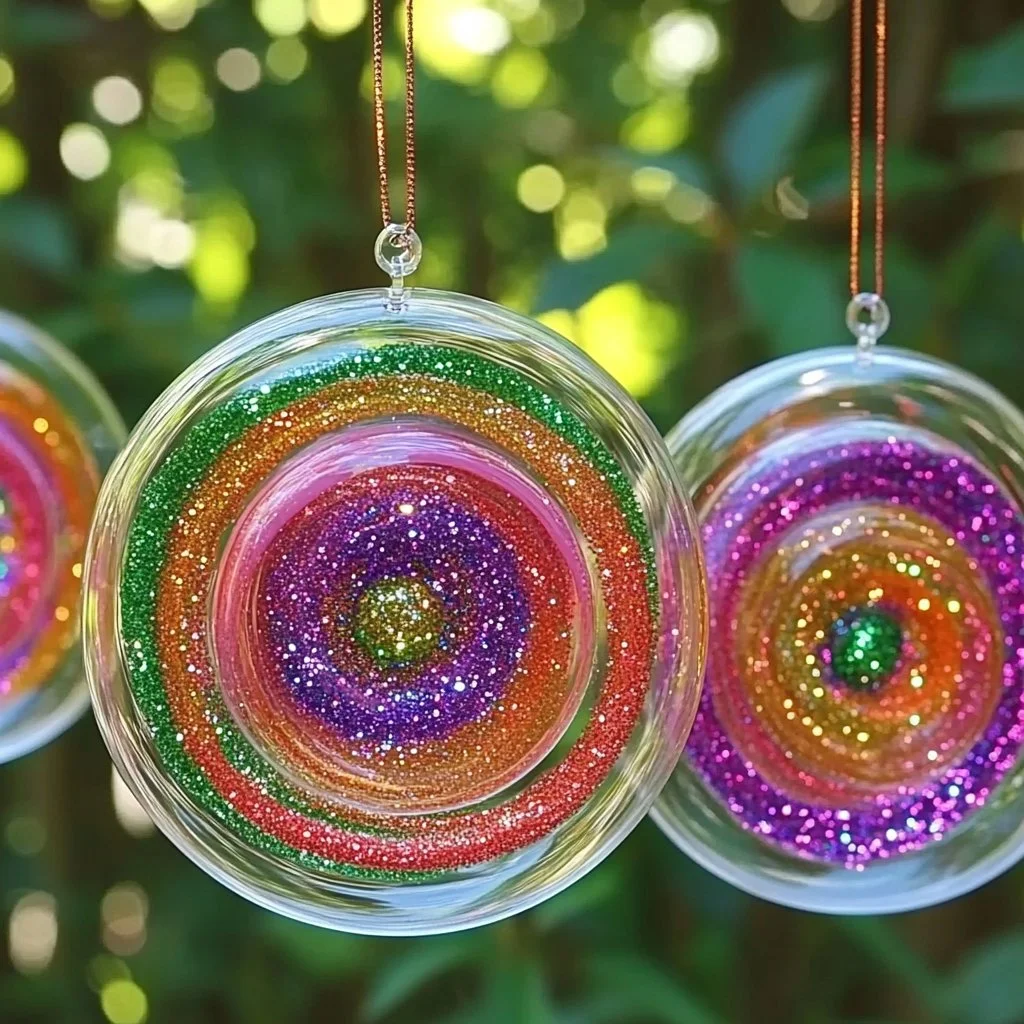 Magical glitter suncatcher mobile displaying colorful light patterns