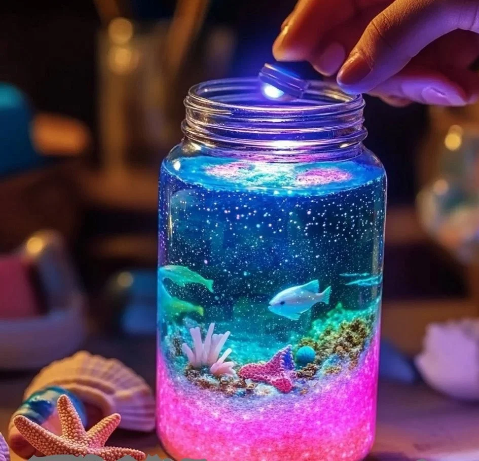 Vibrant Neon Ocean Sensory Jar filled with colorful, soothing contents for sensory play.