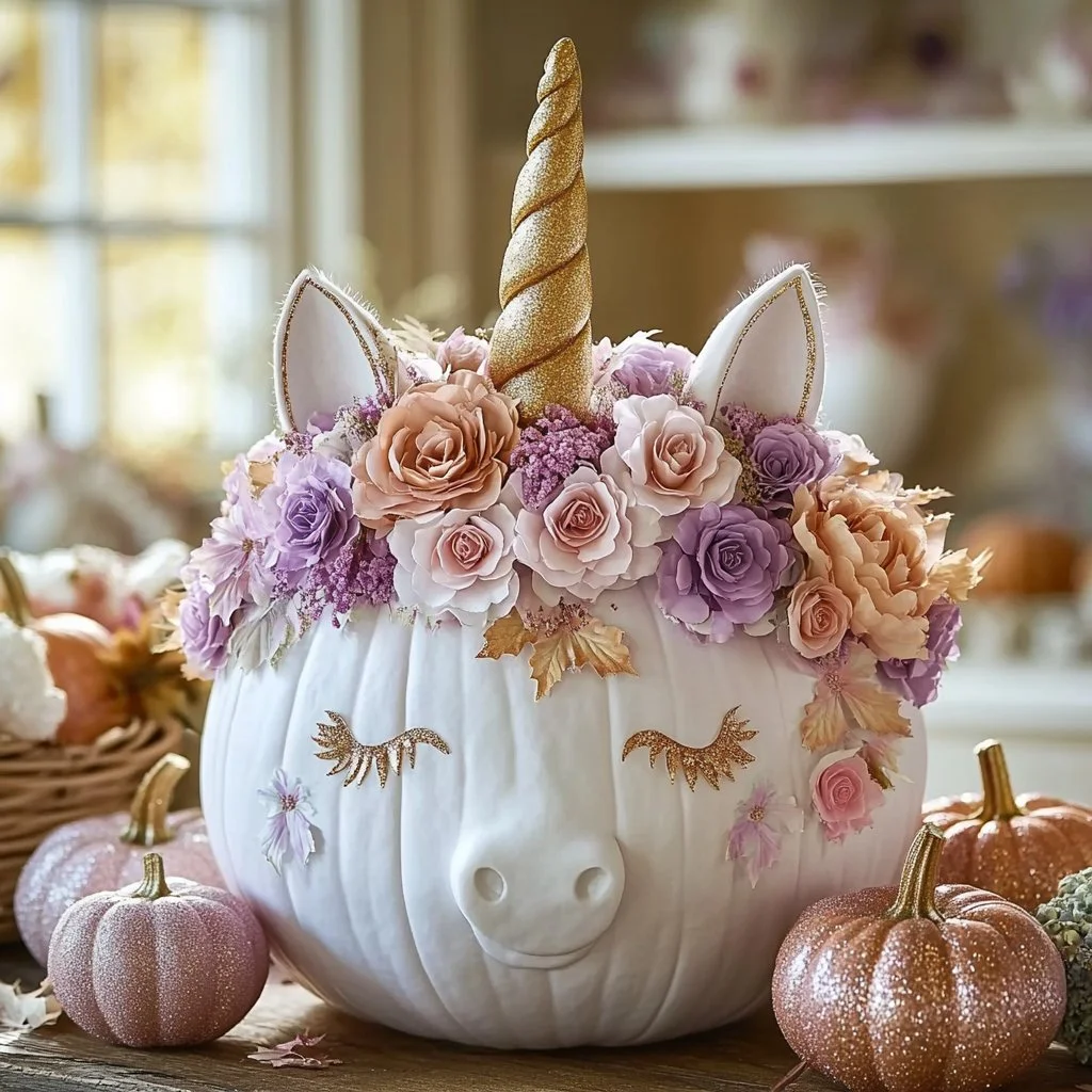 A playful Pumpkin Unicorn illustration with vibrant colors and festive fall elements.