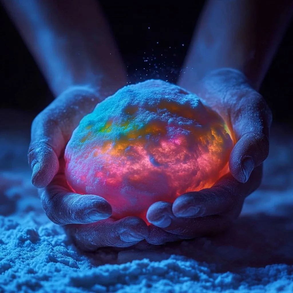Colorful Rainbow Glow Moon Dough for creative and sensory play.