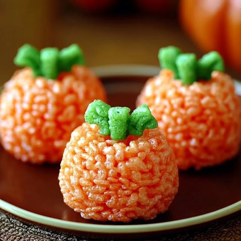 Festive Rice Krispie Treat Pumpkins decorated for Halloween