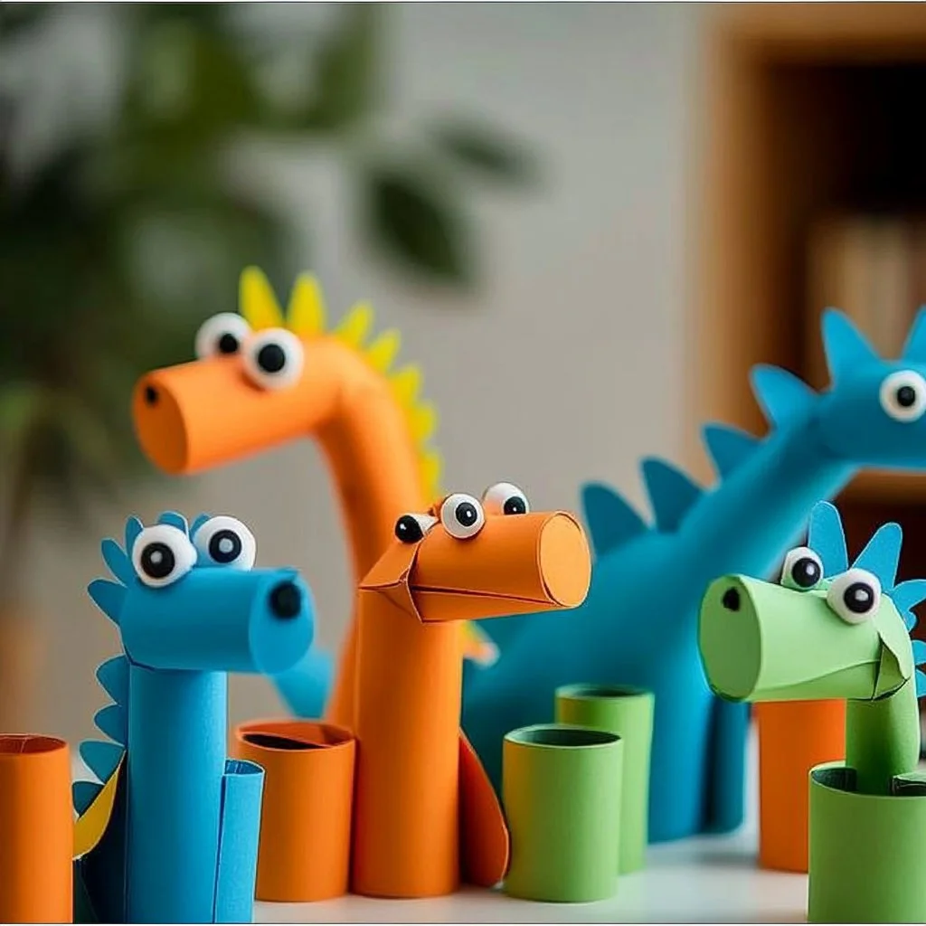 Creative toilet paper roll dinosaurs craft for kids