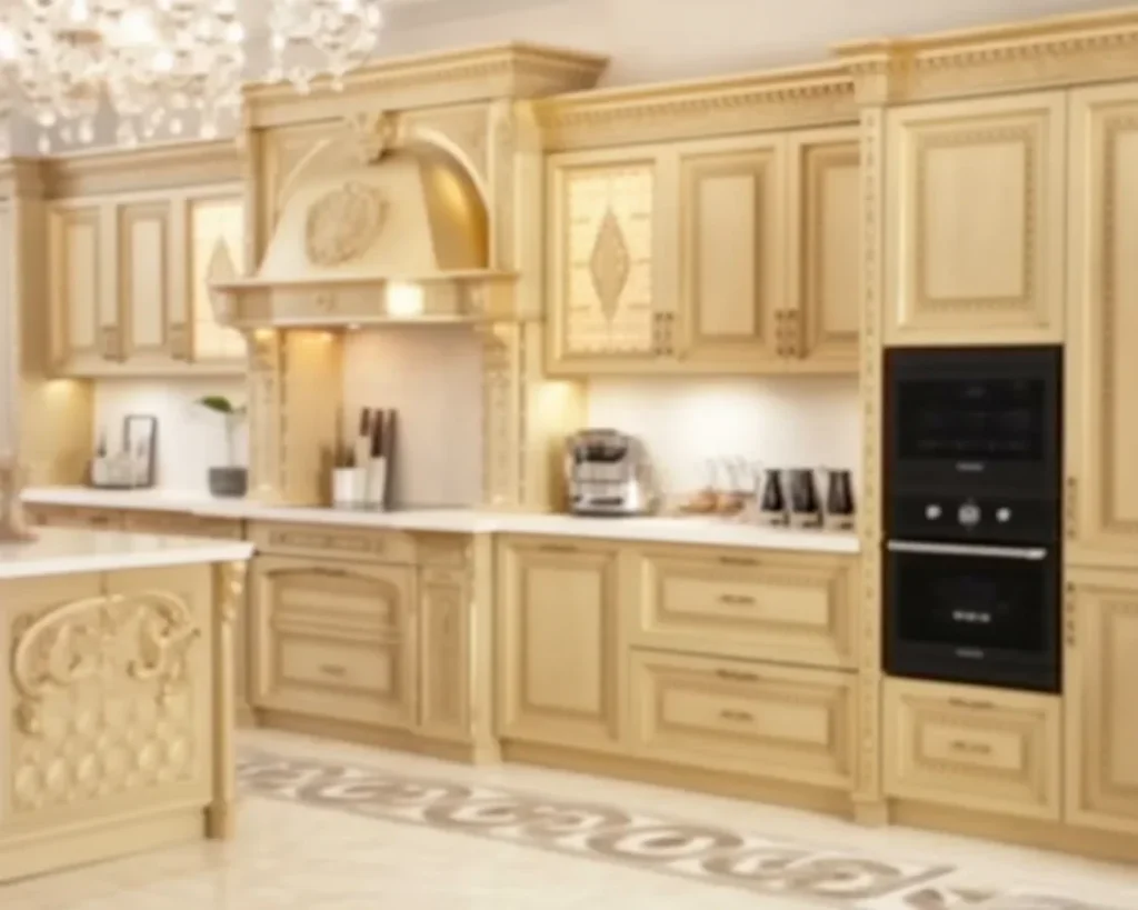Elegant Arabic kitchen decor in luxury home design with intricate details.