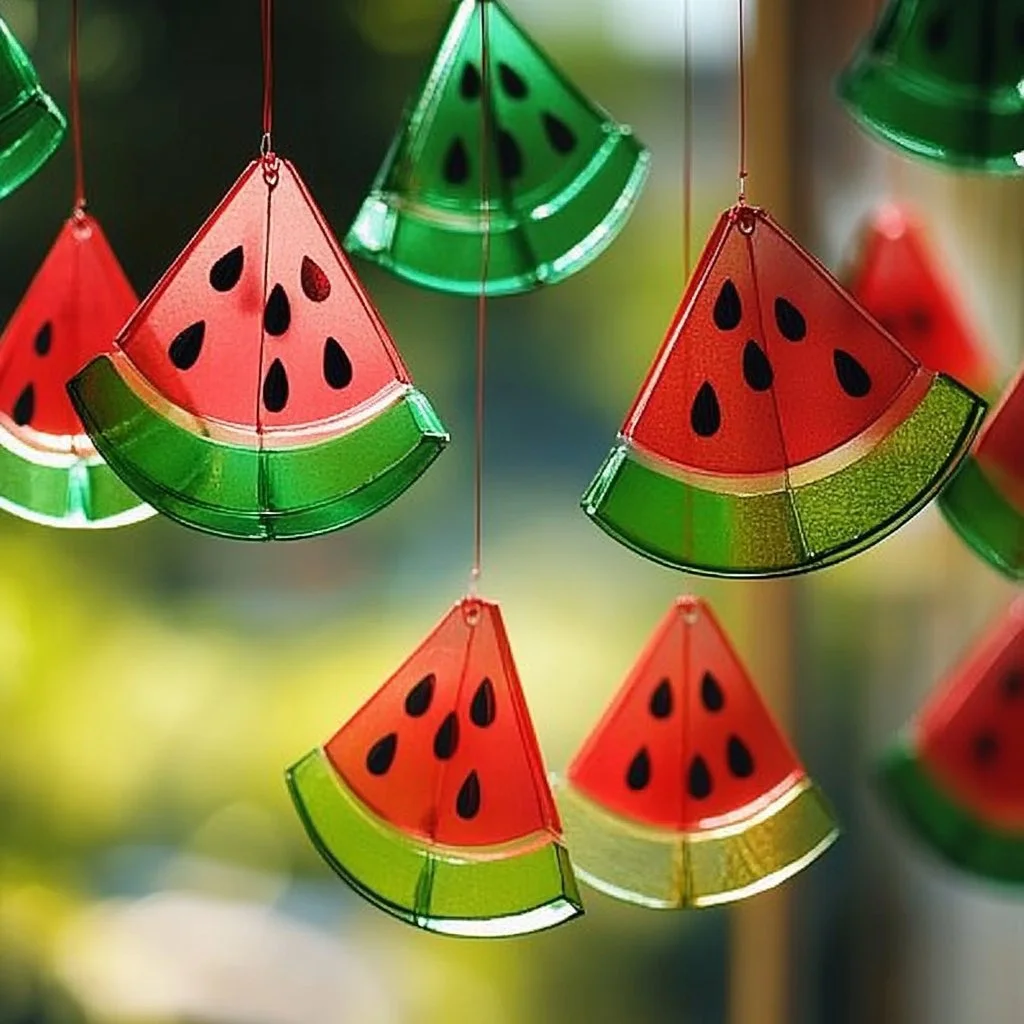 Colorful watermelon slice suncatcher catching sunlight
