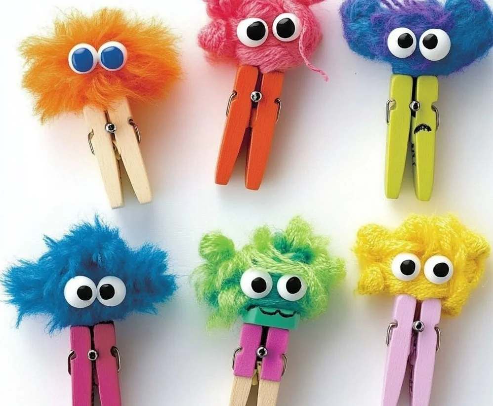 Yarn pom pom clothespin craft project for kids and DIY lovers