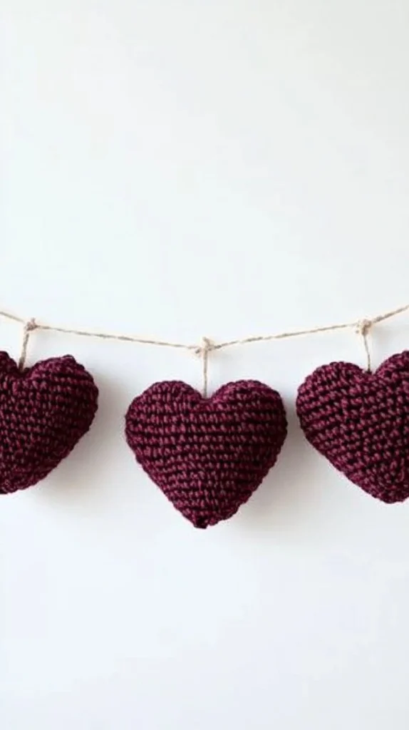 Colorful yarn wrapped heart garland for home decor