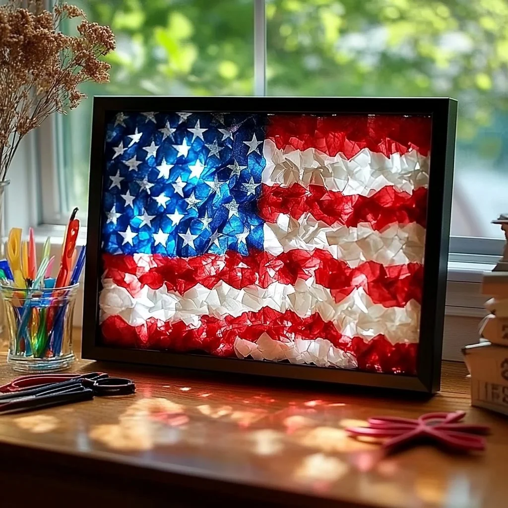 American Flag Suncatcher showcasing vibrant colors and unique design