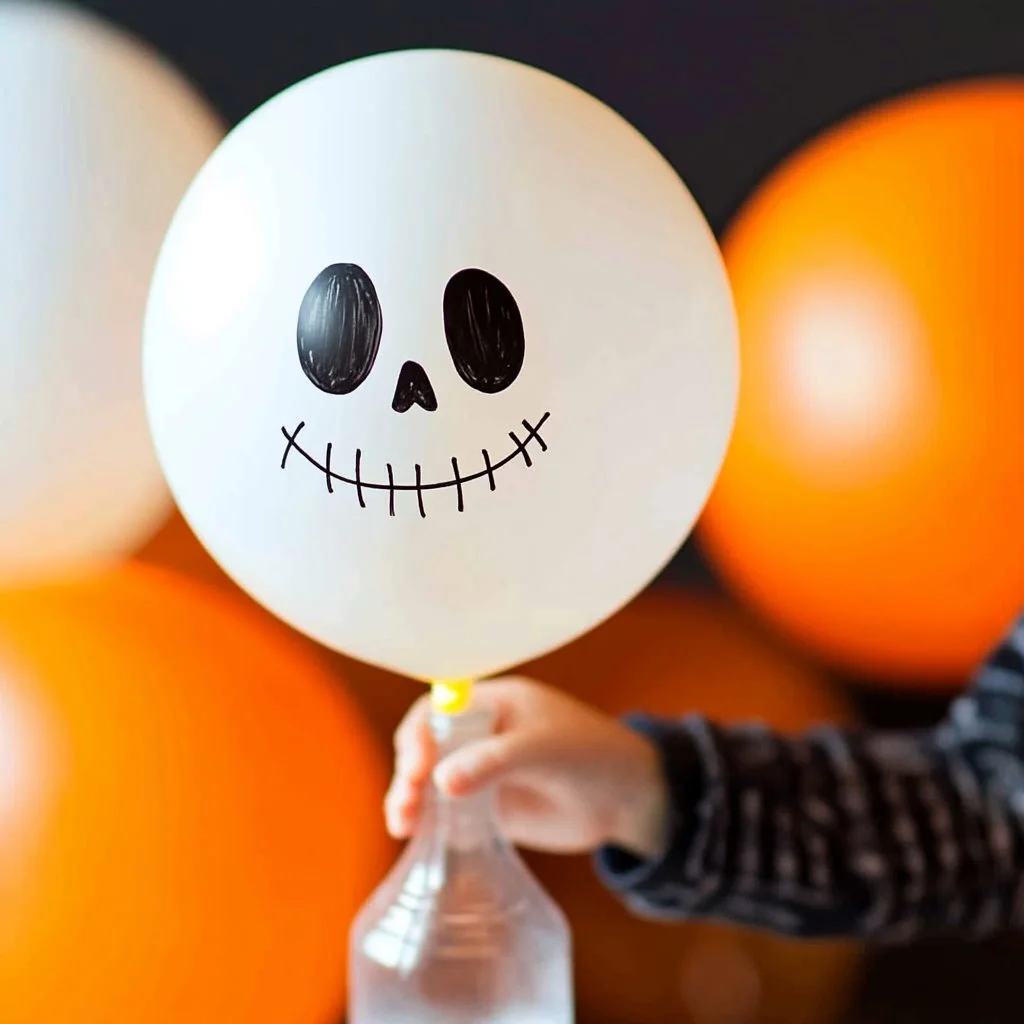 Baking soda and vinegar balloon experiment demonstrating a fun science activity.