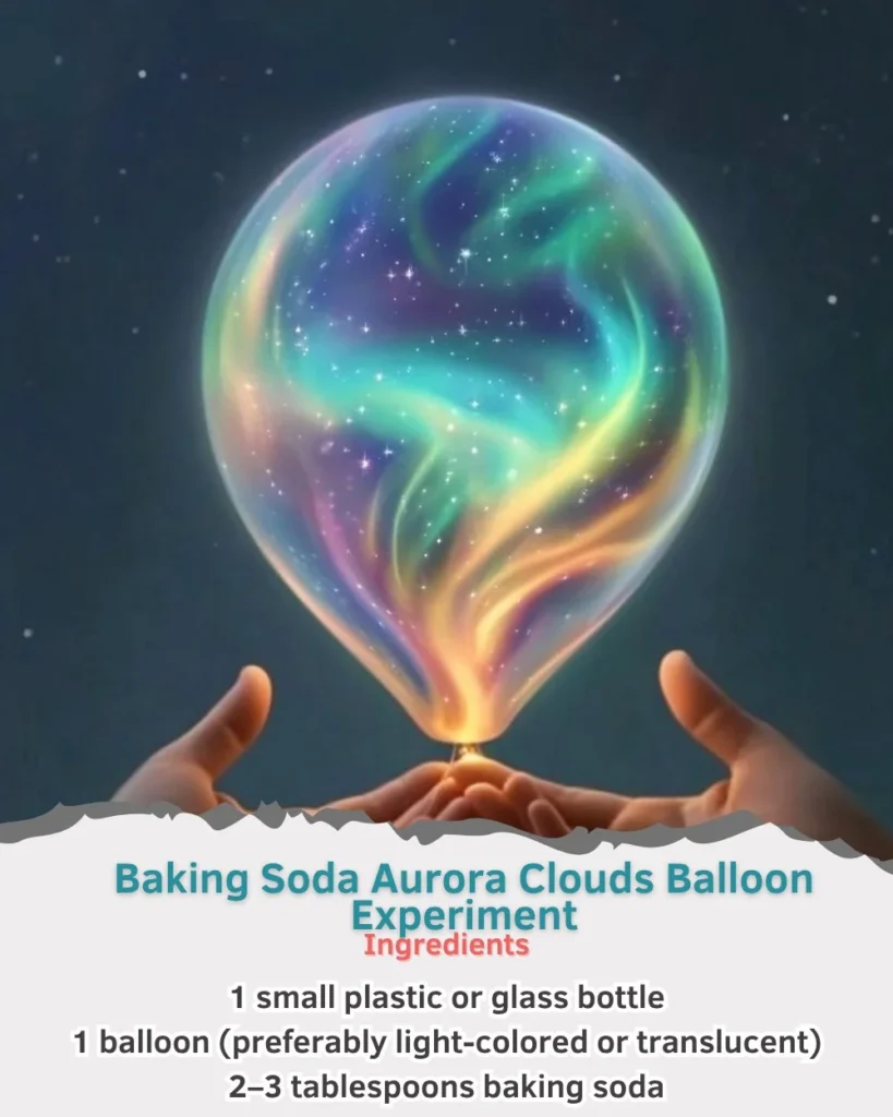Colorful balloon experiment illustrating baking soda aurora clouds