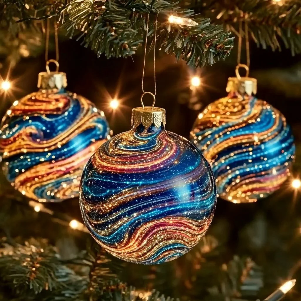 DIY baking soda galaxy ornaments in vibrant colors and unique designs.