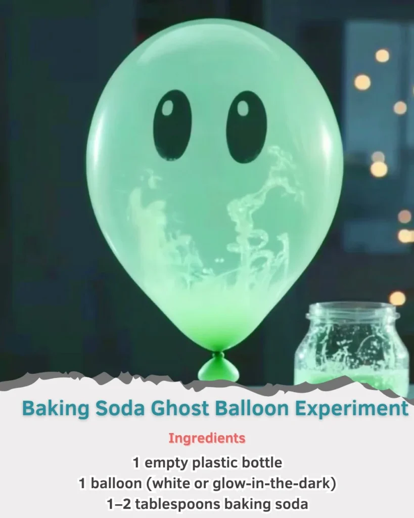 Baking soda ghost balloon experiment demonstrating chemical reactions