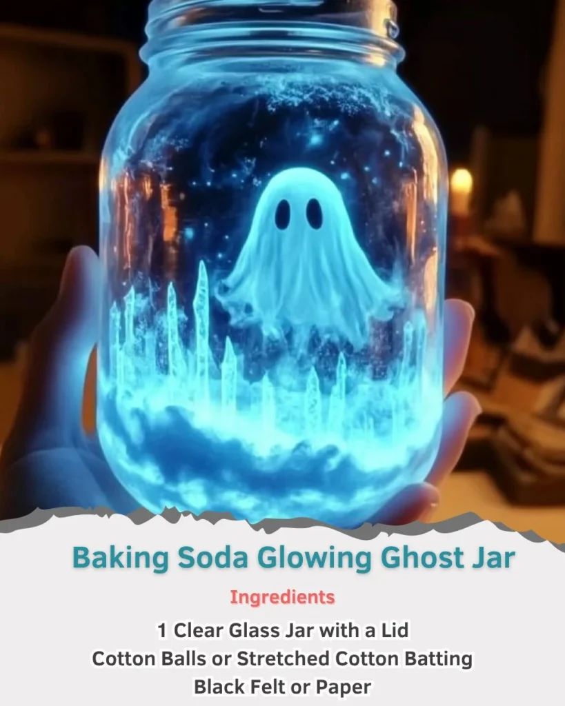 DIY baking soda glowing ghost jar for Halloween decoration