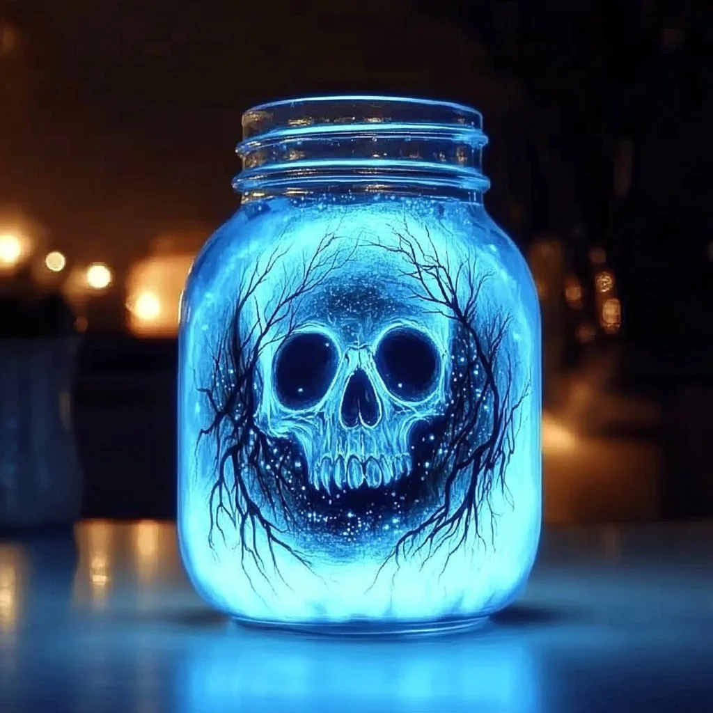 DIY glowing ghost jar made with baking soda for Halloween decorations
