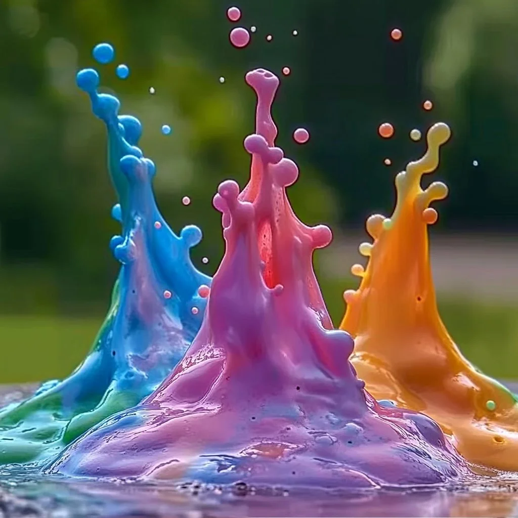 A colorful baking soda volcano experiment erupting with foam and bubbles.