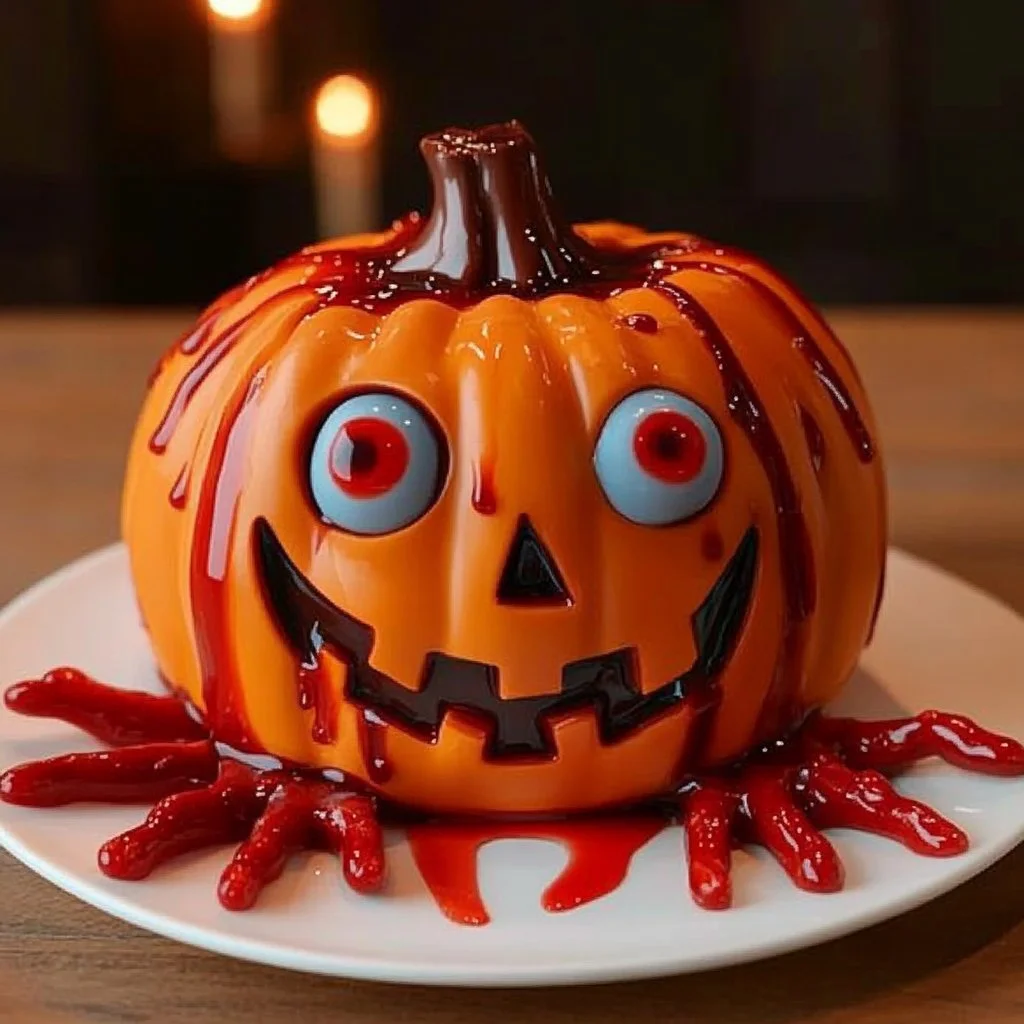 Spooky Bloody Pumpkin with Candy Fingers decoration for Halloween