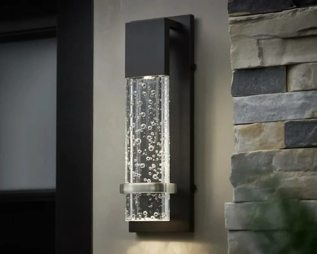 Beautiful outdoor lighting decoration enhancing home curb appeal with ambient glow.