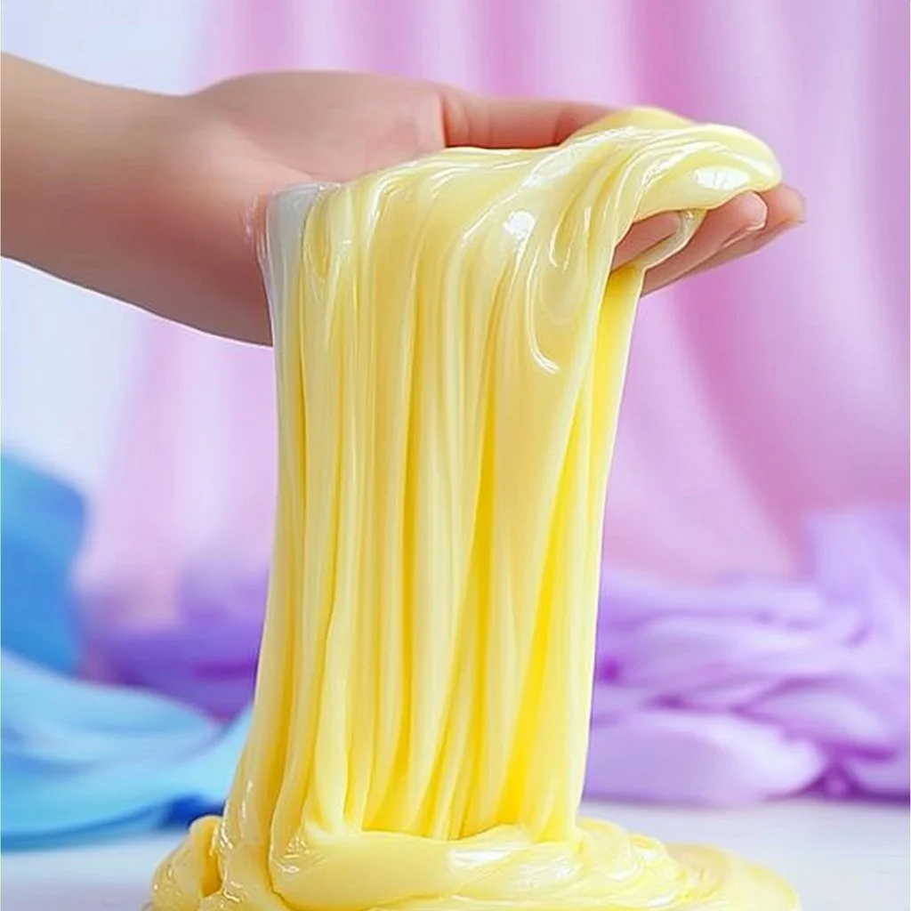 A vibrant bowl of homemade butter slime showcasing its smooth and fluffy texture.