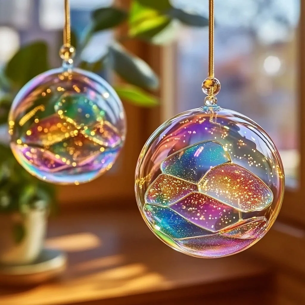 DIY clear glue suncatcher craft with vibrant colors and creative designs.