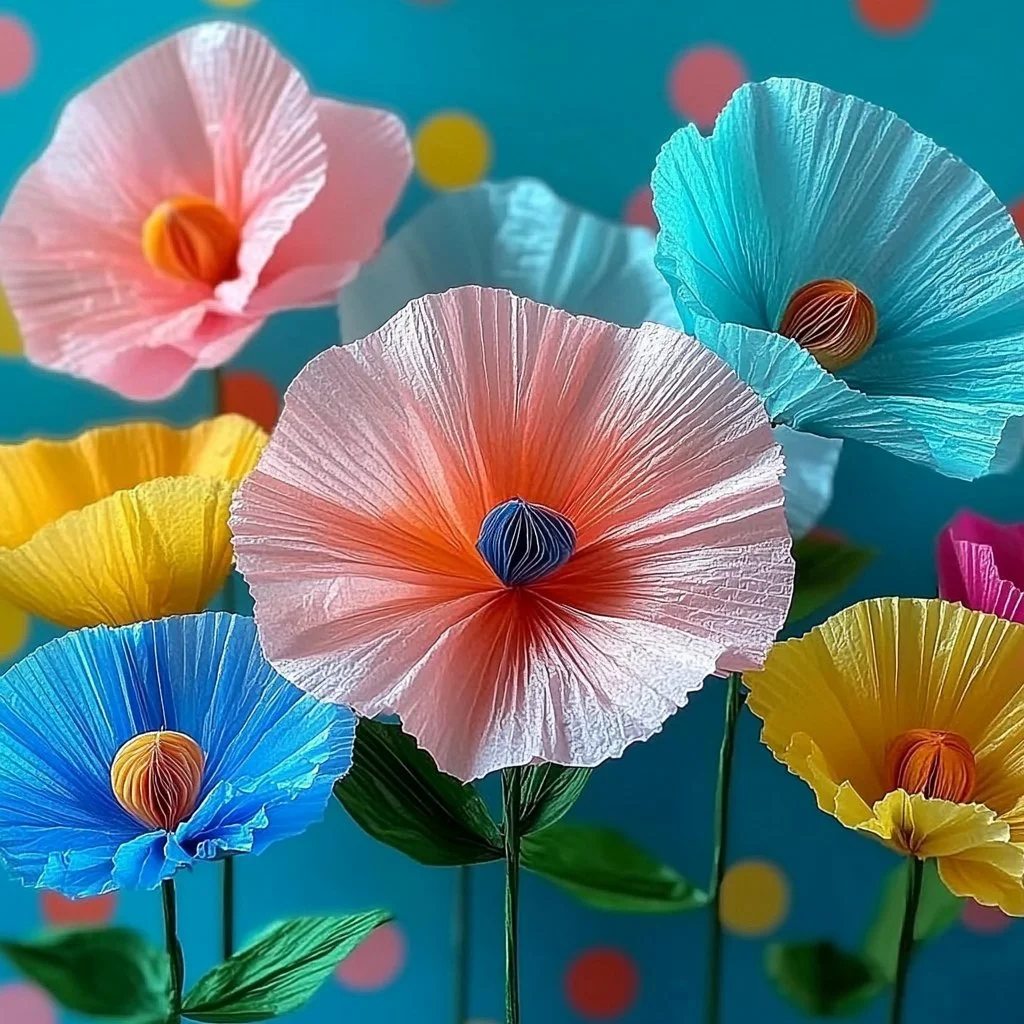 Colorful coffee filter flowers crafted for decoration and DIY projects.