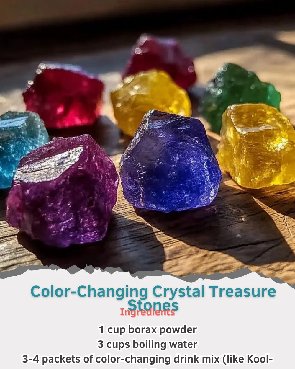 Color-changing crystal treasure stones glistening in various hues.