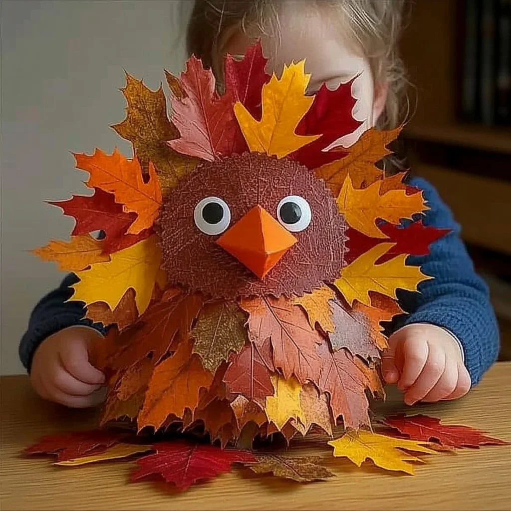Colorful leaf Turkey Craft for Thanksgiving decoration