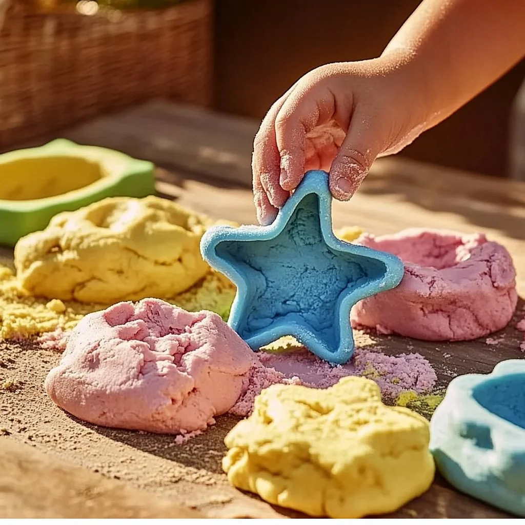 Homemade cornstarch and chalk dough for arts and crafts projects.