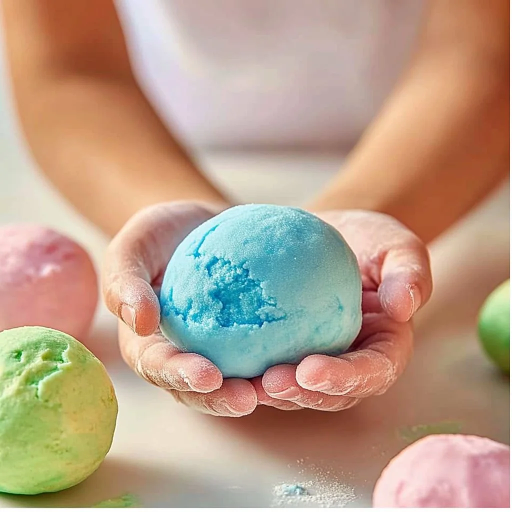 Homemade cornstarch playdough in vibrant colors for children's play and creativity