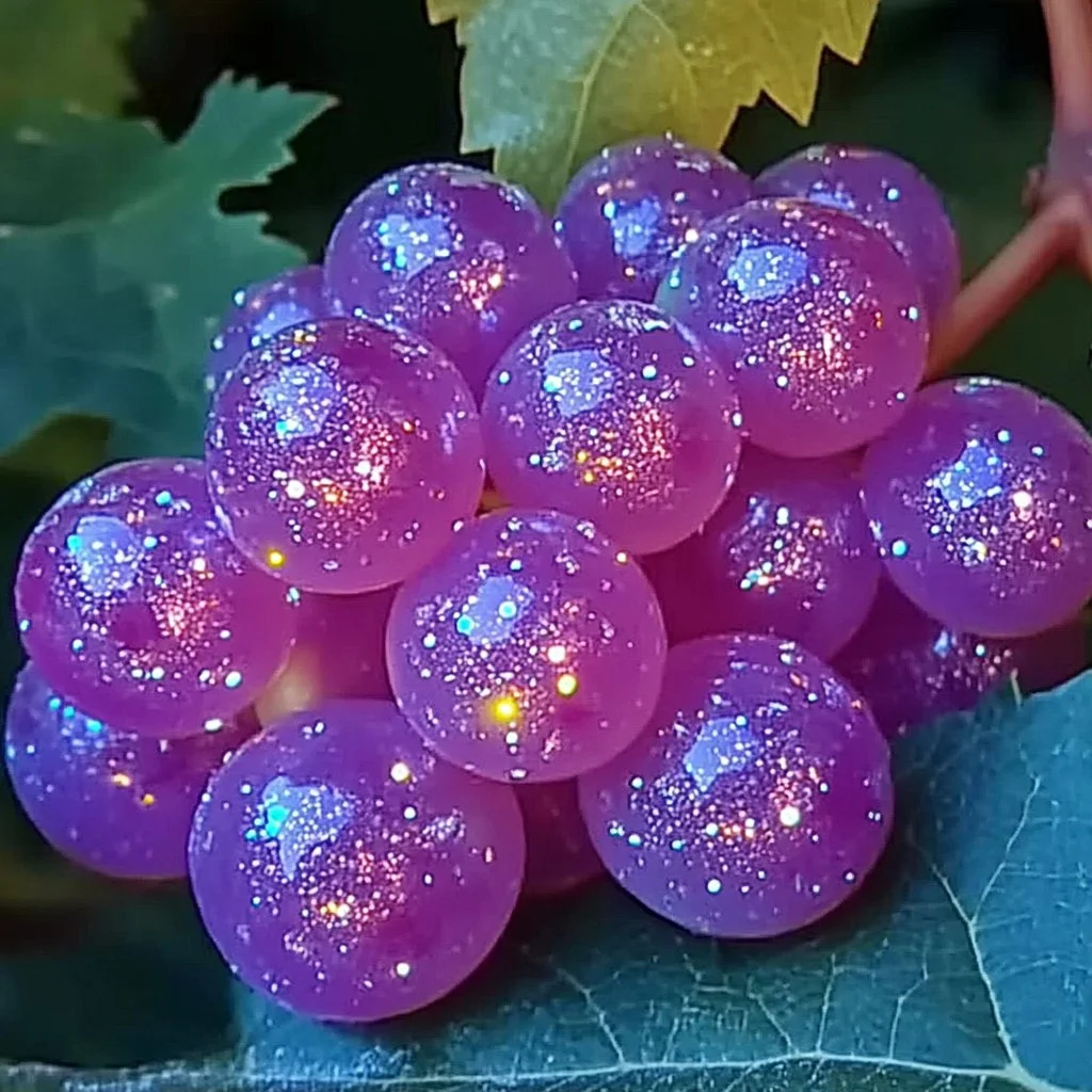 Close-up of delicious cotton candy glitter grapes with a sweet sheen.