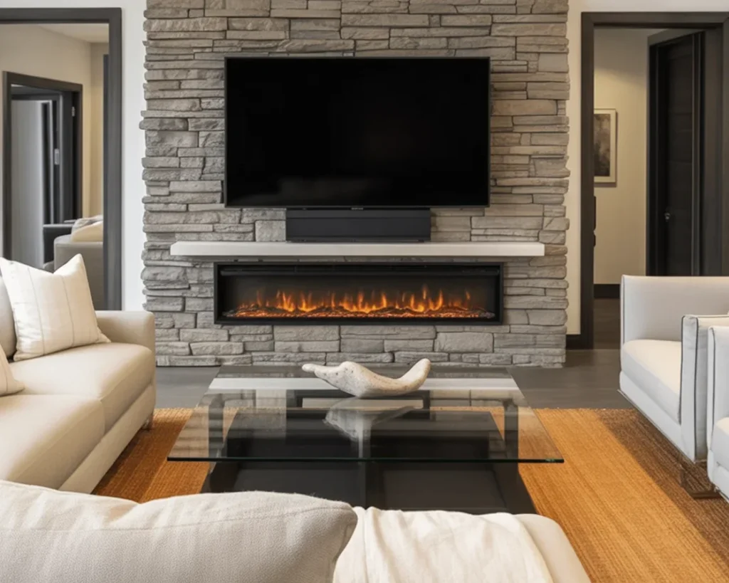 Modern electric fireplace ideas with TV creating a cozy living room ambiance.