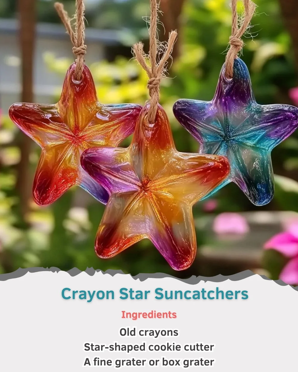 Colorful Crayon Star Suncatchers catching sunlight in a bright room