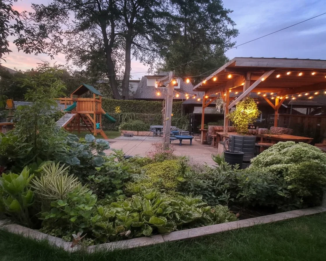 Family-friendly modern landscape design with spaces for kids and dogs to enjoy.
