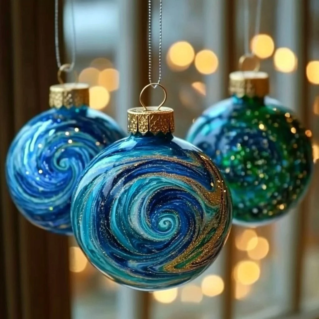 Colorful dish soap galaxy ornaments for festive holiday decorations