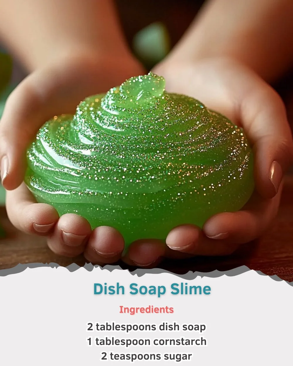 Bowl of colorful Dish Soap Slime with ingredients on a table