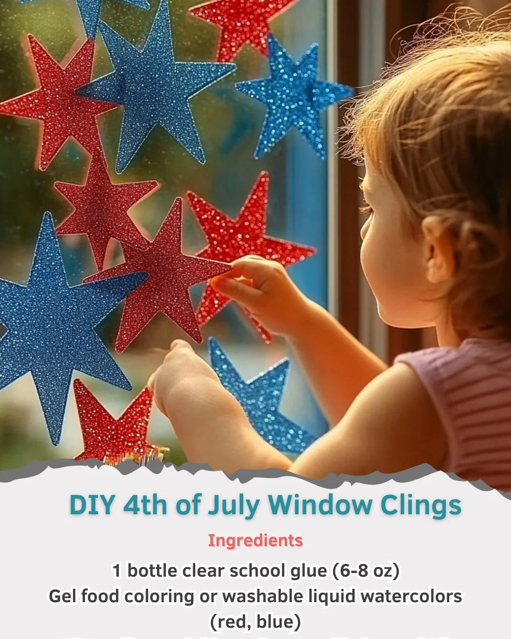Colorful DIY 4th of July window clings for festive home decoration.
